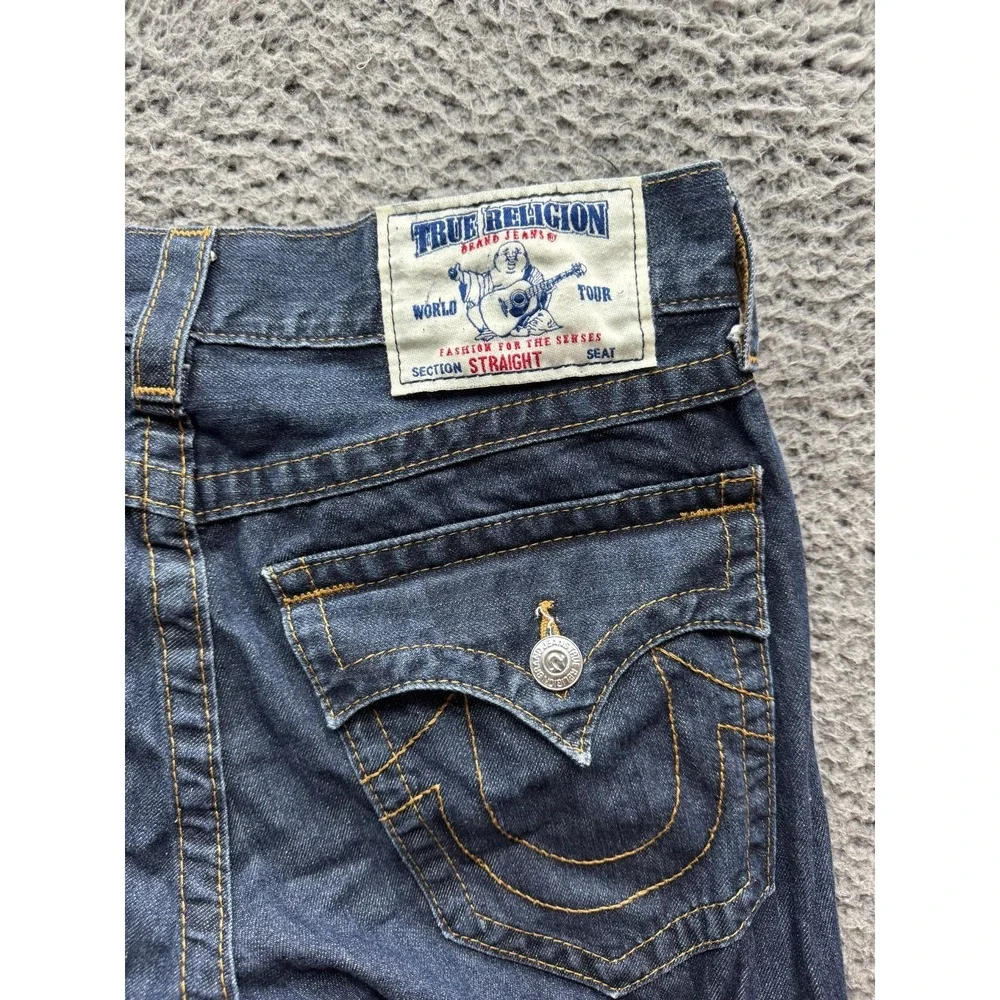 True Religion Low Rise Straight Leg Denim Jeans Dark Wash Indigo Mens Size‎ 32